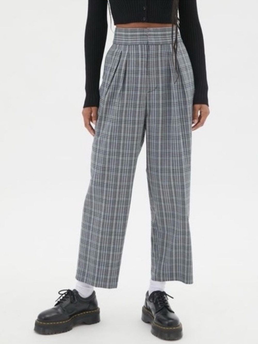 URBAN OUTFITTERS Paige Pleated Plaid Pants Gray Size Small